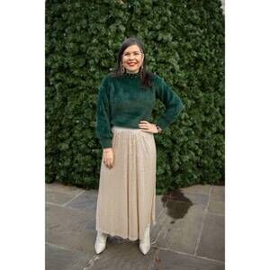 NEW SEE AND BE SEEN metallic sequins long skirt in gold